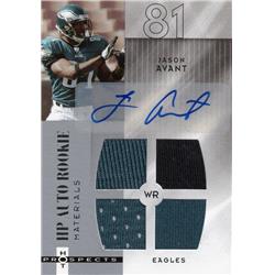 725824 Jason Avant Autographed Player Worn Jersey Patch Philadelphia Eagles 2006 Upper Deck Hot Prospects No.201 Football Card