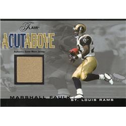 Picture of Autograph Warehouse 654484 Marshall Faulk Player Worn Jersey Patch St. Louis Rams 2003 Fleer Flair A Cut Above No.ACAMF LE 378-500 Football Card