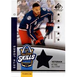 Picture of Autograph Warehouse 654531 Seth Jones Player Worn Jersey Patch Columbus Blue Jackets 2021 Upper Deck All Star Fabrics No.ASVSJ Hockey Card