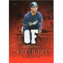 724315 Ryan Braun Player Worn Jersey Patch Milwaukee Brewers 2009 Topps Career Best No.CBRRB Baseball Card