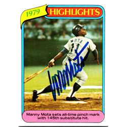 724554 Manny Mota Autographed Los Angeles Dodgers, SC 1980 Topps Highlights No.3 Baseball Card