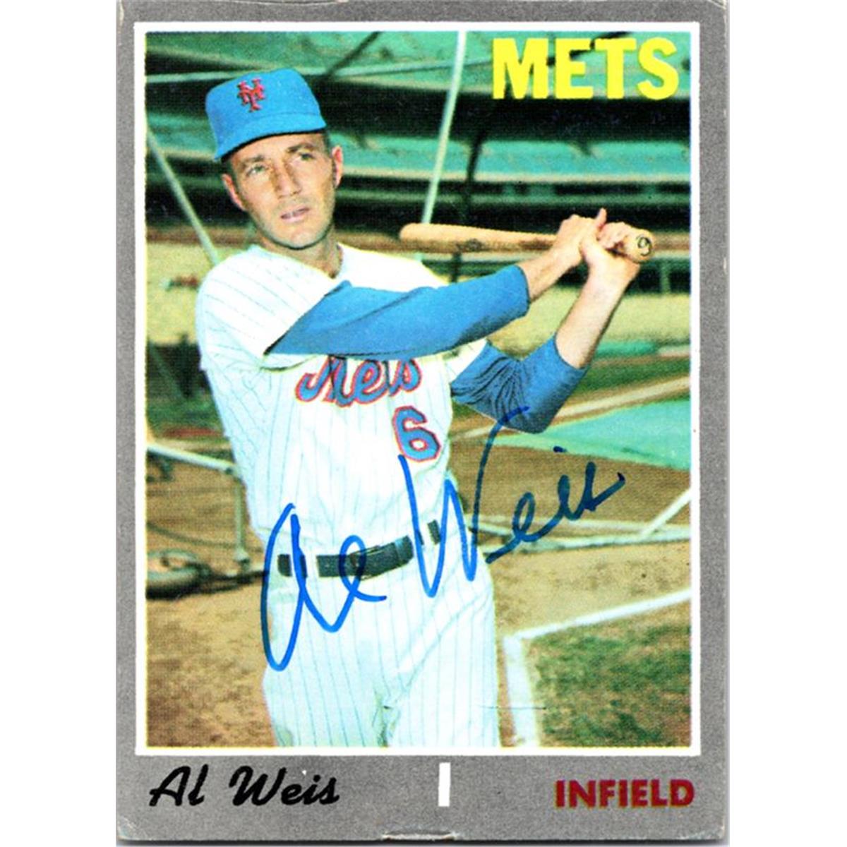 724560 Al Weis Autographed New York Mets, SC 1970 Topps No.498 Baseball Card