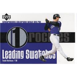 724789 Todd Helton Player Worn Jersey Patch Colorado Rockies 2003 Upper Deck Leading Swatches No.LSTHE Baseball Card