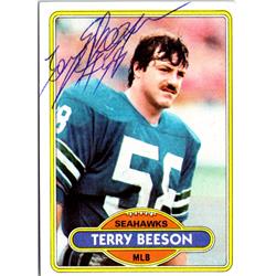701497 Terry Beeson Autographed Seattle Seahawks, SC 1980 Topps No.428 Football Card