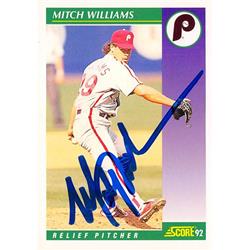 701993 Mitch Williams Autographed Philadelphia Phillies 1992 Score No.356 Baseball Card