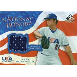 702595 Mark Romanczuk Player Worn Jersey Patch Team USA 2004 Upper Deck National Honors Rookie Refractor No.NHMR Baseball Card