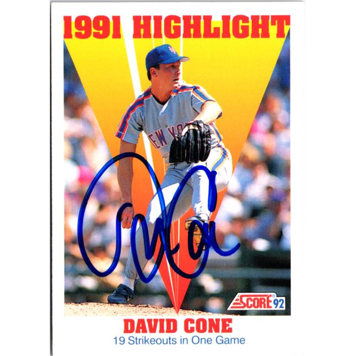 702698 David Cone Signed New York Mets 1992 Score Highlight No.795 Baseball Card
