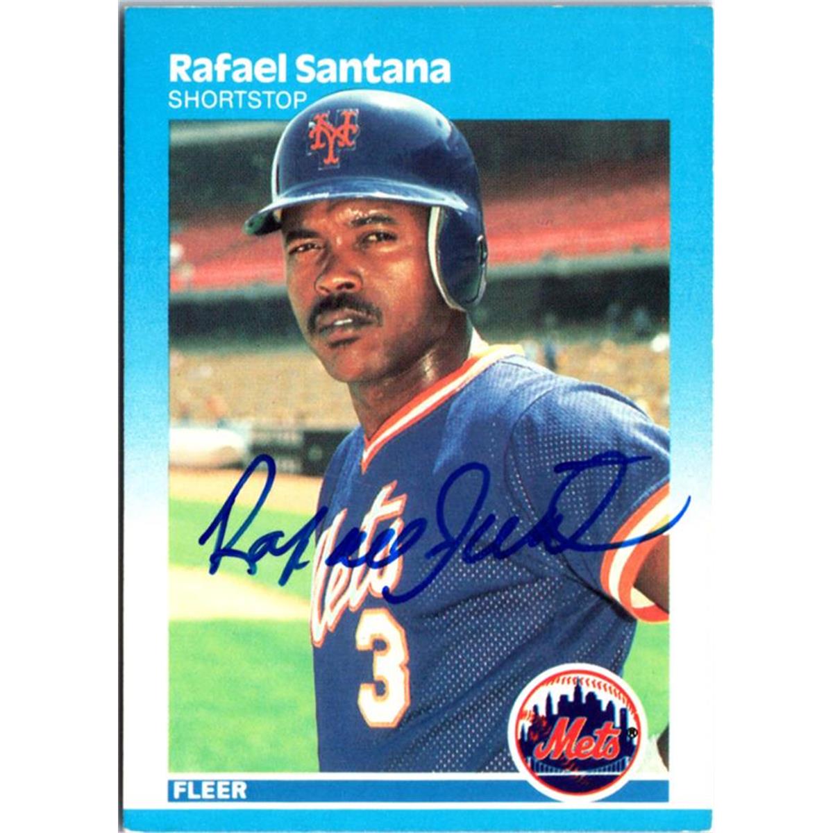 702766 Rafael Santana Signed New York Mets 1987 Fleer No.21 Baseball Card