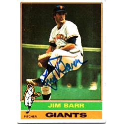 689812 Jim Barr Autographed San Francisco Giants, JZ 1976 Topps No.308 Baseball Card