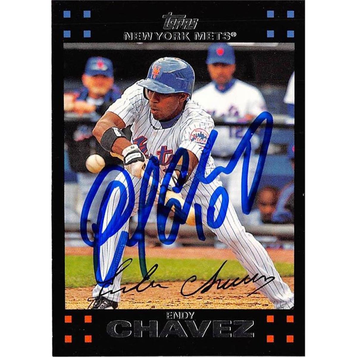 700482 Endy Chavez Autographed New York Mets 2007 Topps No.376 Baseball Card