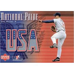 700770 Eric Milton Player Worn Jersey Patch Team USA 2003 Upper Deck National Pride No.NPEM Creased Baseball Card