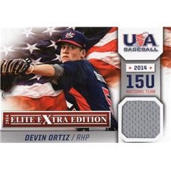 700853 Devin Ortiz Player Worn Jersey Patch Team USA 2014 Panini Elite Extra No.16 Baseball Card