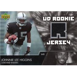 701032 Johnnie Lee Higgins Player Worn Jersey Patch Oakland Raiders 2007 Upper Deck Rookie No.UDRJJL Football Card