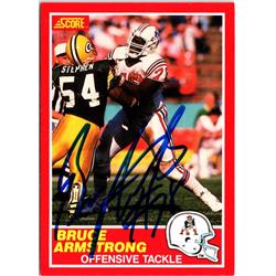 701413 Bruce Armstrong Autographed New England Patriots, SC 1989 Score No.201 Football Card