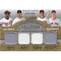 Josh Beckett, Jonathan Papelbon & Melvin Mora & Nick Markakis Player Worn Jersey Patch 2009 Upper Deck Ballpark No.266 LE 339-400 Baseball Card