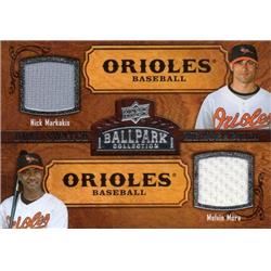 687696 Nick Markakis & Melvin Mora Player Worn Jersey Patch Baltimore Orioles 2008 Upper Deck Ballpark No.168 Baseball Card