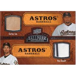 687704 Roy Oswalt & Carlos Lee Player Worn Jersey & Relic Bat Patch Houston Astros 2008 Upper Deck Ballpark No.158 Baseball Card