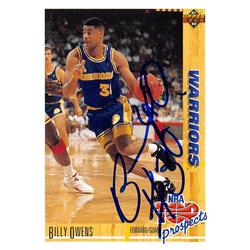 688039 Billy Owens Autographed Golden State Warriors, SC 1992 Upper Deck Top Prospects No.442 Basketball Card