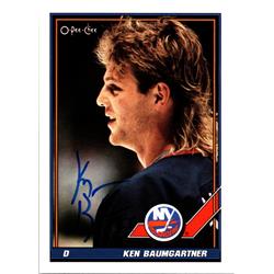 689117 Ken Baumgartner Autographed New York Islanders, SC 1991 O-Pee-Chee No.316 Hockey Card