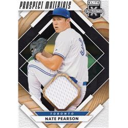 675993 Nate Pearson Player Worn Jersey Patch Toronto Blue Jays 2020 Panini Elite Extra Rookie No.PMNP Baseball Card