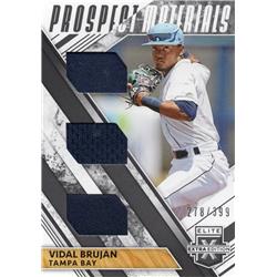 676024 Vidal Brujan Player Worn Jersey Patch Tampa Bay Rays 2019 Panini Elite Extra Prospect Materials Rookie No.TPMVB LE 278-399 Baseball Card