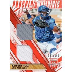 676059 Keibert Ruiz Player Worn Jersey Patch Dodgers, Nationals 2019 Panini Elite Extra Prospect Rookie No.DPMKR LE 133-199 Baseball Card