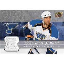 675702 Andrew Wozniewski Player Worn Jersey Patch St. Louis Blues 2009 Upper Deck No.GJ2AW Hockey Card
