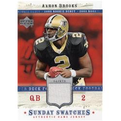 675717 Aaron Brooks Player Worn Jersey Patch New Orleans Saints 2005 Upper Deck Sunday Swatches Rookie No.SUAB Football Card