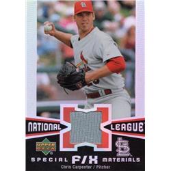675886 Chris Carpenter Player Worn Jersey Patch St. Louis Cardinals 2006 Upper Deck Special Materials Refractor No.SMCA Baseball Card