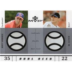 676051 Al Leiter & Matt Morris Player Worn Jersey Patch Mets, Cardinals 2003 Upper Deck MVP Dual Aces No.DAML Baseball Card