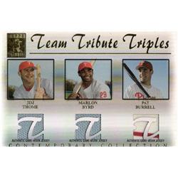 Jim Thome, Pat Burrell & Marlon Byrd Player Worn Jersey Patch Philadelphia Phillies 2003 Topps Tribute Triples Refractor No.TTTTBB Baseball Card