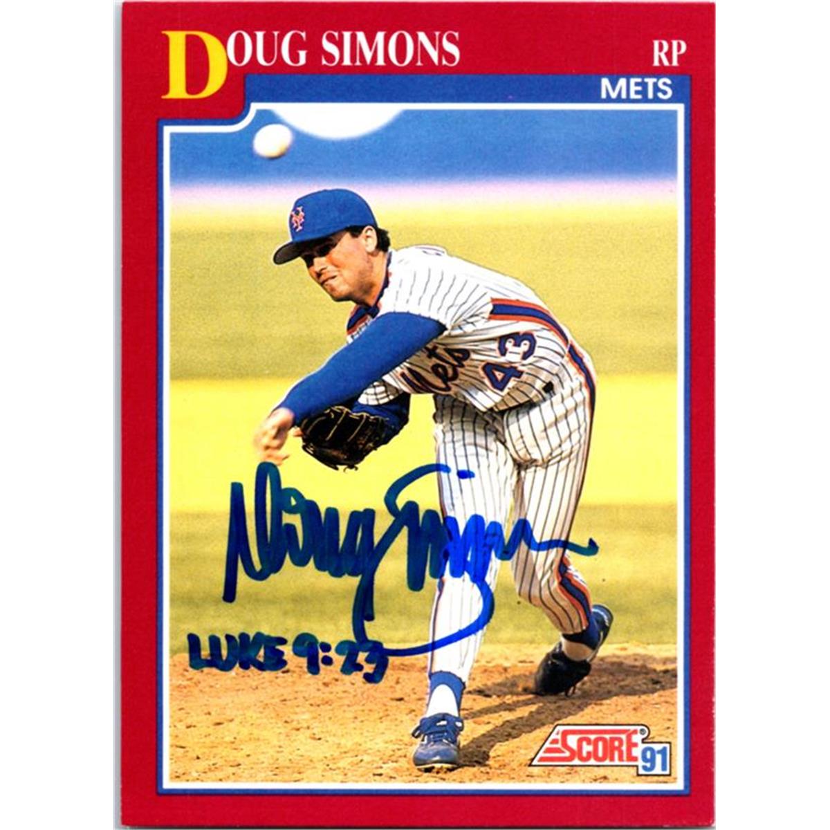 725365 Doug Simons Autographed New York Mets 1991 Score No.91T Baseball Card