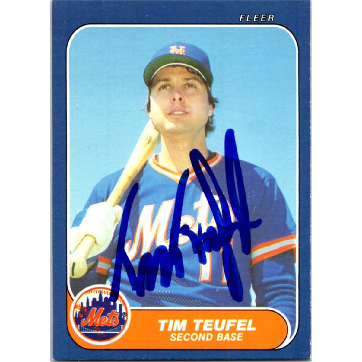 725369 Tim Teufel Autographed New York Mets 1986 Fleer No.U110 Baseball Card