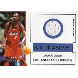 725631 Lamar Odom Player Worn Jersey Patch Los Angeles Clippers 2002 Fleer Premium A Cut Above No.LO White Basketball Card