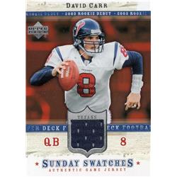 725752 David Carr Player Worn Jersey Patch Houston Texans 2005 Upper Deck Rookie Debut Sunday Swatches No.SUDC Football Card