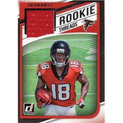725768 Calvin Ridley Player Worn Jersey Patch Atlanta Falcons 2018 Donruss Rookie Threads No.11 Football Card
