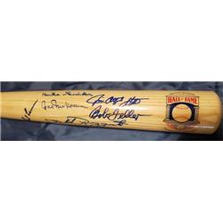 Picture of Autograph Warehouse 726139 Hall of Fame Autographed by 17 Kiner Hunter Ford Rizzuto Slaughter Sutton Perry Newhouser Spahn Snider Plus Baseball Bat