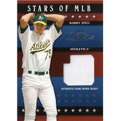 Picture of Autograph Warehouse 654523 Barry Zito Player Worn Jersey Patch Oakland Athletics 2003 Playoff Prestige Stars No.PM12 LE 48-150 Baseball Card