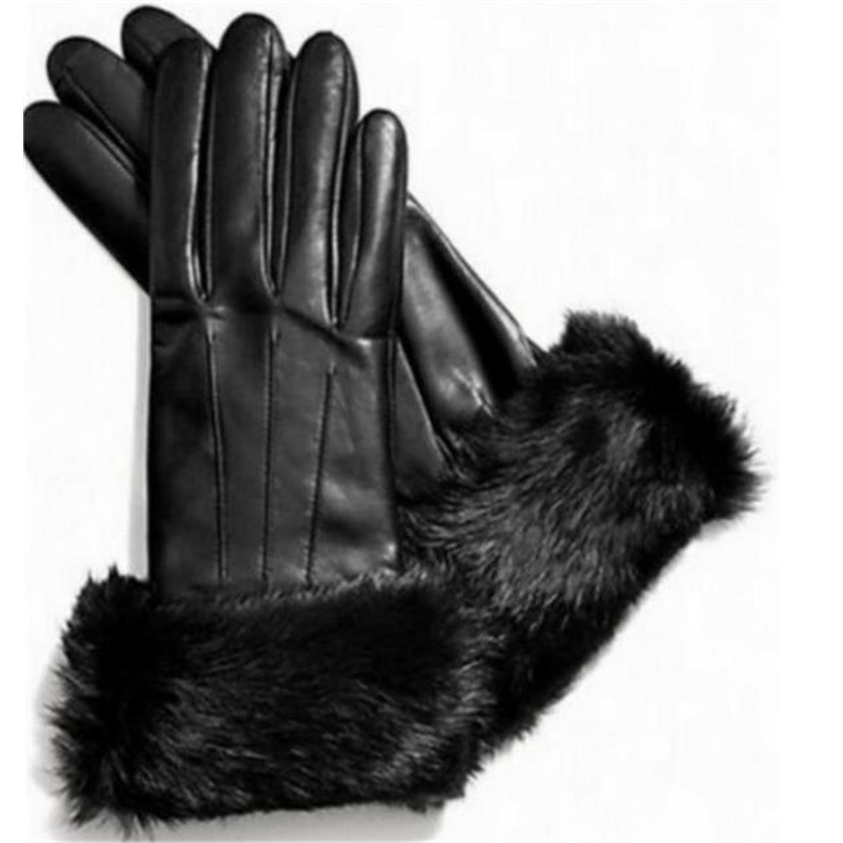 654553 Coach Black Rabbit Fur Cuff Leather Glove, Small 6.5 -  Autograph Warehouse