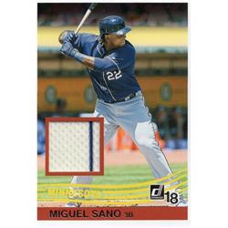 664732 Miguel Sano Player Worn Jersey Patch Minnesota Twins 2018 Panini Donruss No.R84MS Pinstripe Baseball Card