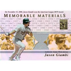 664823 Jason Giambi Player Worn Jersey Patch Oakland Athletics 2003 Topps Memorable Materials MVP Refractor No.MEMJG Baseball Card