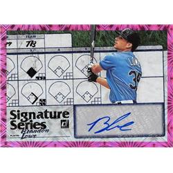 665140 Brandon Lowe Autographed Tampa Bay Rays 2019 Panini Donruss Pink Refractor No.SSBL Baseball Card