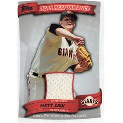 724467 Matt Cain Player Worn Jersey Patch San Francisco Giants 2010 Topps Peak Performance No.PPRMC Baseball Card
