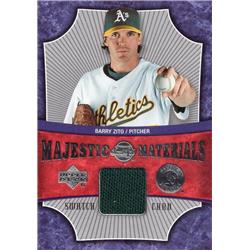 724480 Barry Zito Player Worn Jersey Patch Oakland Athletics 2005 Upper Deck Majestic Materials No.MMBZ Baseball Card