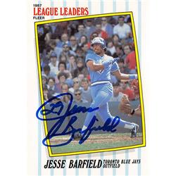 724599 Jesse Barfield Autographed Toronto Blue Jays 1987 Fleer League Leaders No.1 Baseball Card