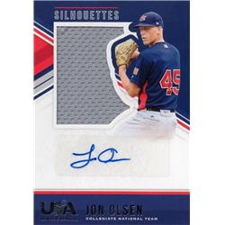 724623 Jon Olsen Autographed Player Worn Jersey Patch UCLA Bruins, Twins 2018 Panini Silhouettes USA Rookie No.12 LE 80-199 Baseball Card