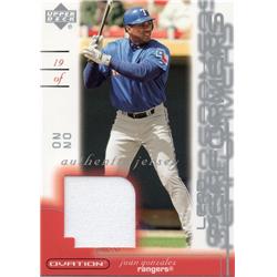 724757 Juan Gonzalez Player Worn Jersey Patch Texas Rangers 2002 Upper Deck No.LPJG Baseball Card