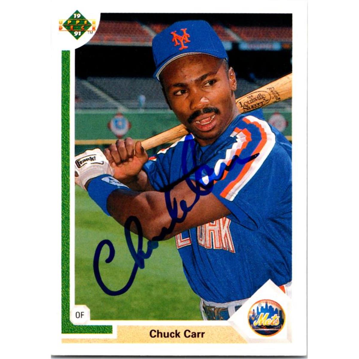 724942 Chuck Carr Autographed New York Mets 1991 Upper Deck No.514 Baseball Card