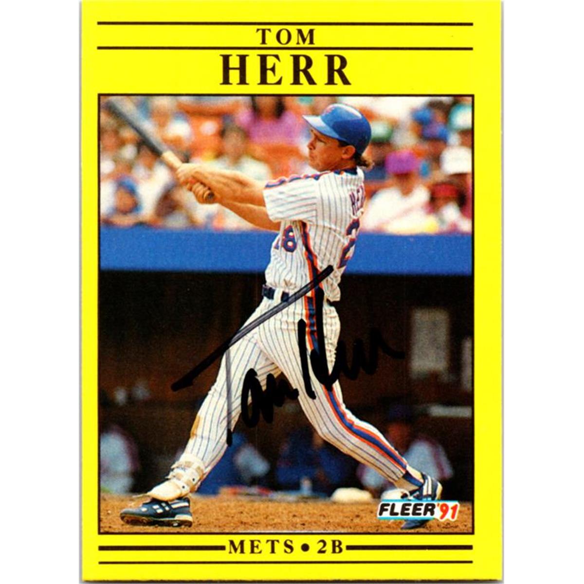 725133 Tom Herr Autographed New York Mets 1991 Fleer No.149 Baseball Card