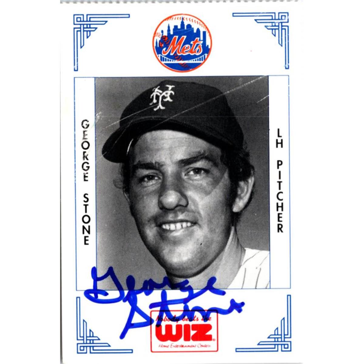 702318 George Stone Signed New York Mets 1991 Wiz Mini No.381 Baseball Card